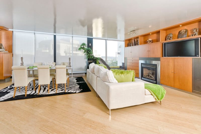 White sofa on a light-colored laminate floor