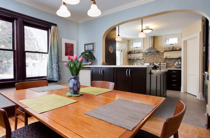 Large dining table in the kitchen-living room