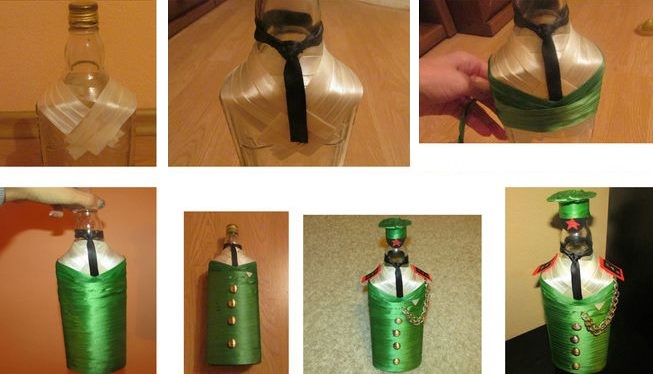 The procedure for decorating bottles with satin ribbons