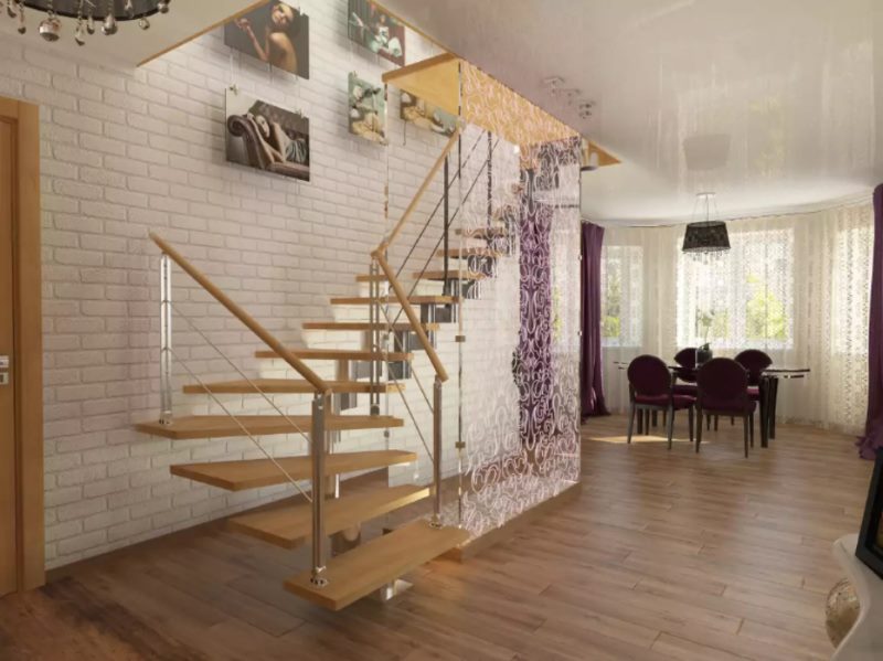 Wooden stairs to the second floor of a city apartment