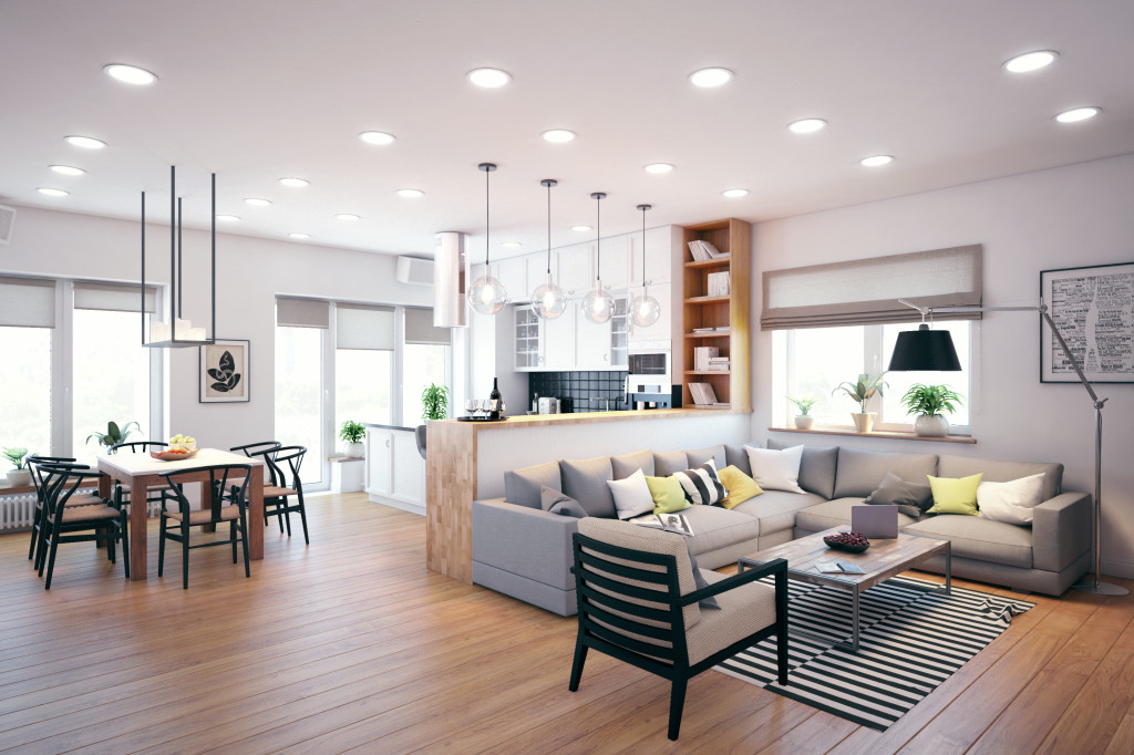 Wooden floor in a cozy studio apartment