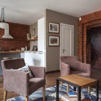 Red brick in the interior of the kitchen