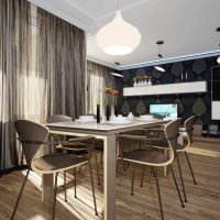 Natural oak parquet on the floor of the modern kitchen-living room