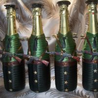 Decorating champagne in a military theme