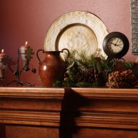 Cones and branches on the dresser in the living room