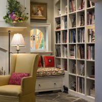 Stone floor in a room with books