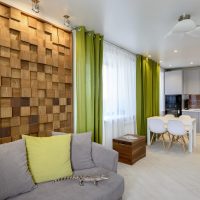 Wood panels in the interior of the kitchen-living room