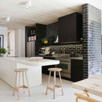 Imitation of brickwork in the interior of the kitchen-living room