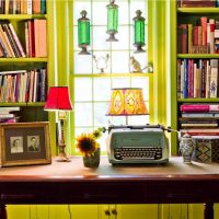 Wooden shelving with books in the home library