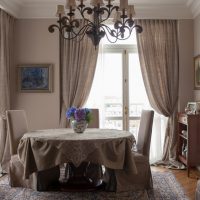 Brown tablecloth on the dining table