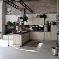 Racks in the interior of a loft style kitchen