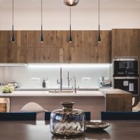 Minimalist kitchen with wooden facades