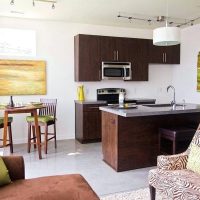 Layout of a square kitchen-living room