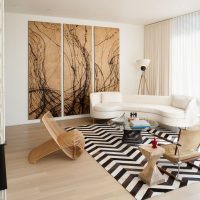 Black and white striped rug in the living room of a country house