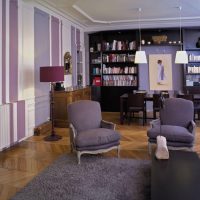 Purple stripes on a living room wall