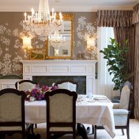 Dining table with a white tablecloth