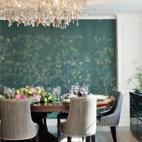 Glass chandelier over the dining table