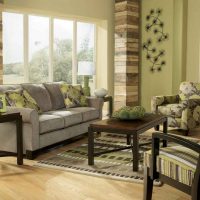 Pillars with wooden trim in the living room of a private house