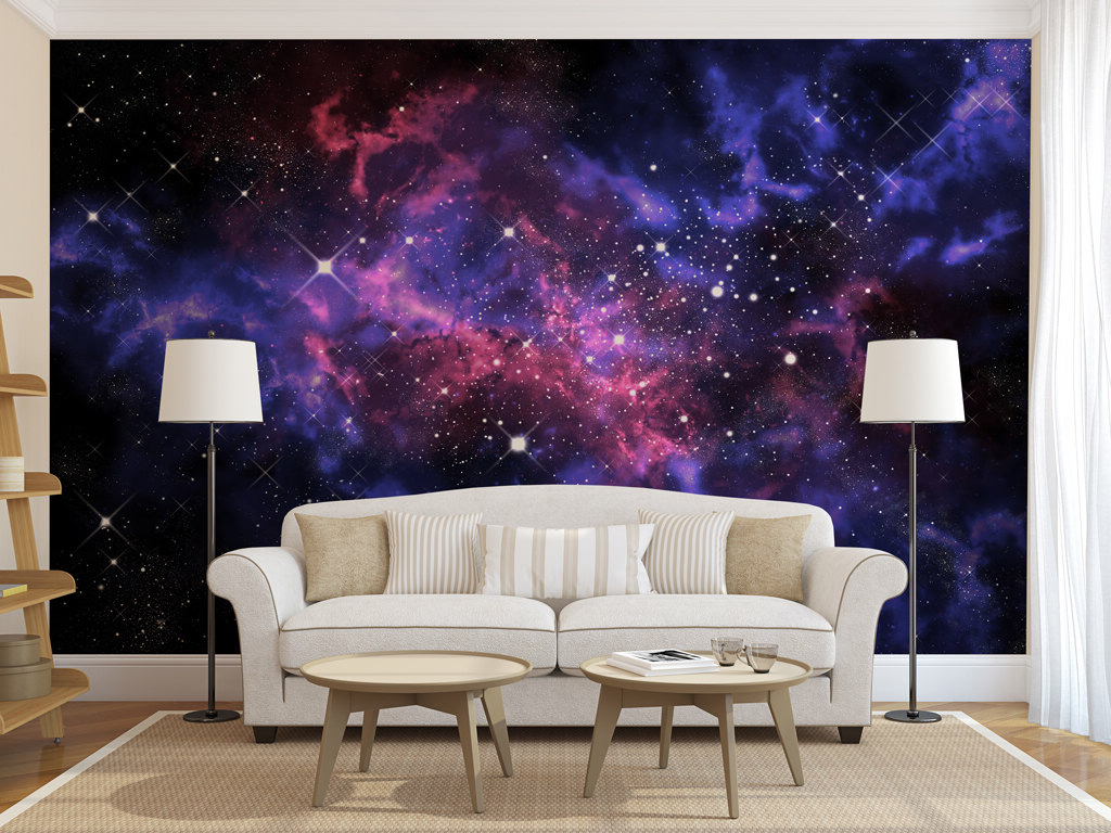 Space living room interior with photo murals