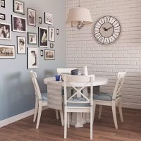 White brick wall kitchen dining area