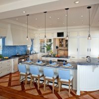 Blue tile on a kitchen apron