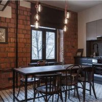 Wall of ceramic blocks in the interior of the kitchen