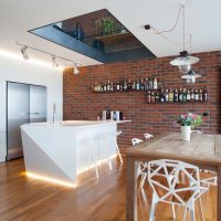 Kitchen design with window in the ceiling