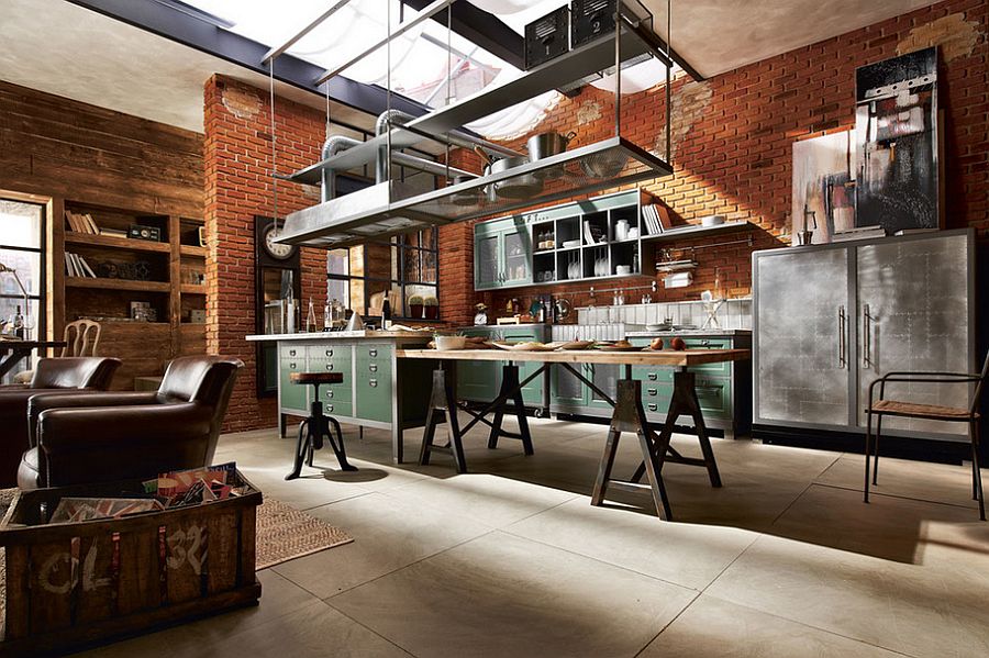 Loft style kitchen-living room interior