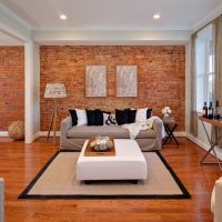 Brickwork in the interior of the studio apartment