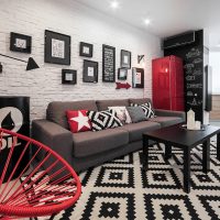 Colorful carpet on the floor of a spacious living room