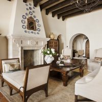 White walls of the living room with fireplace