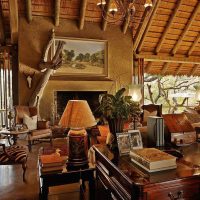 Wooden desk in the living room of a private house