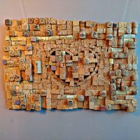 Wine cork panel on the living room wall