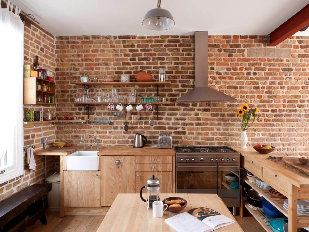 Brick wall kitchen interior