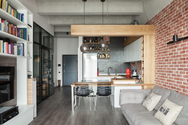 Design of a two-room apartment in the loft style