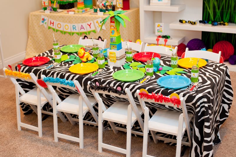 Striped tablecloth on a children's table