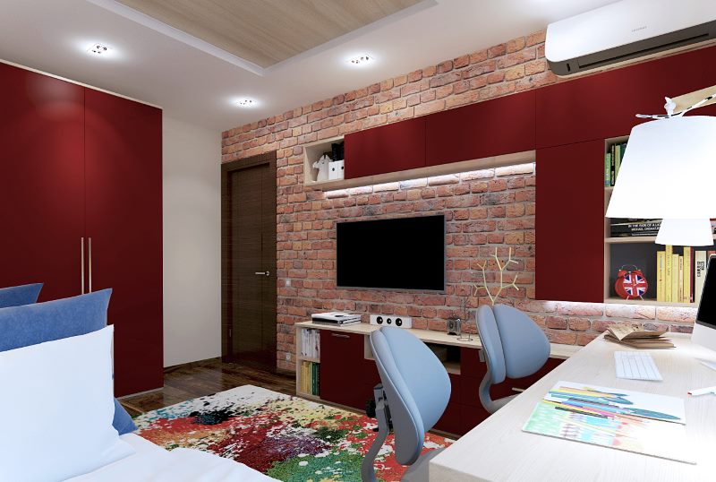 Brick wall kids room interior