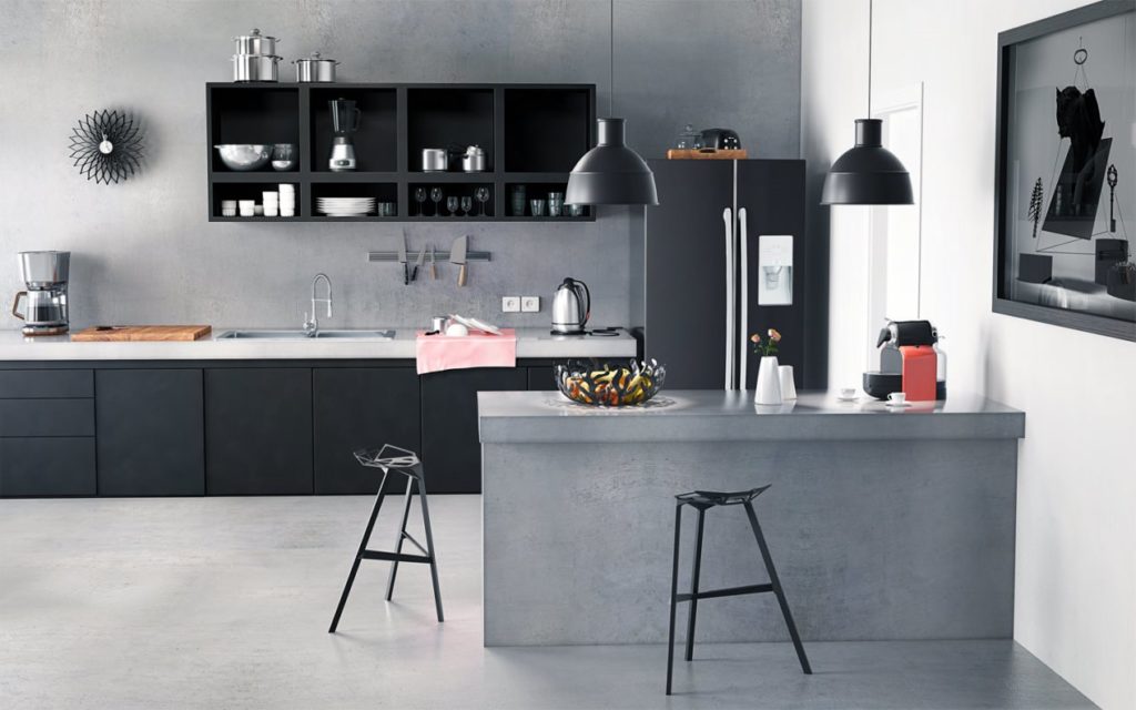 Interno cucina in grigio e bianco