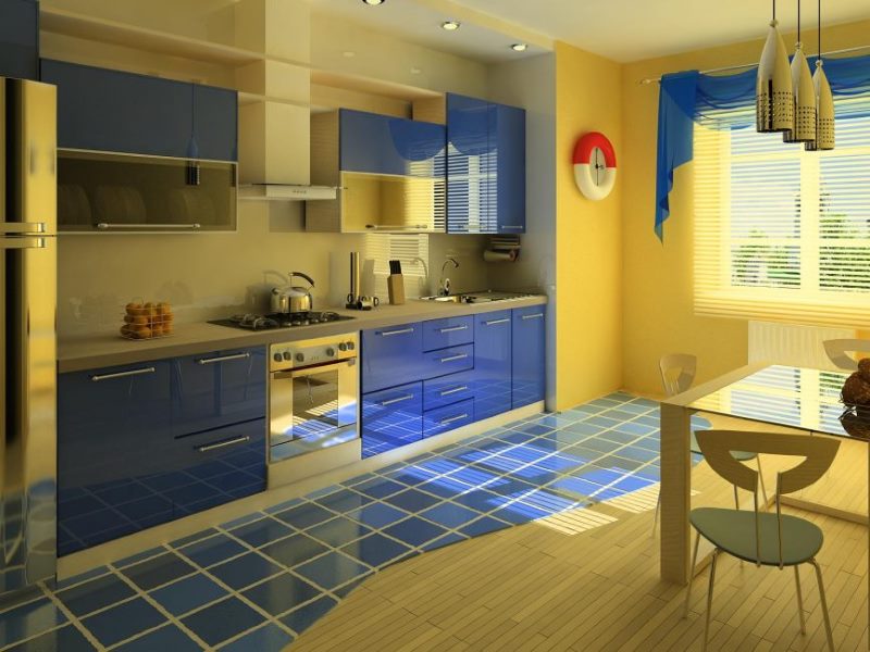 Set da cucina con facciate blu