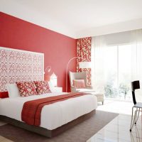 Red color in the bedroom interior