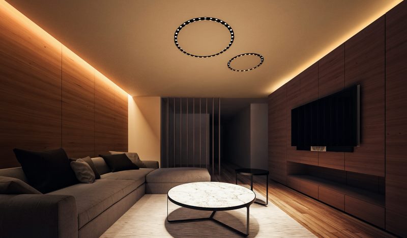 LED ceiling light in a dark room