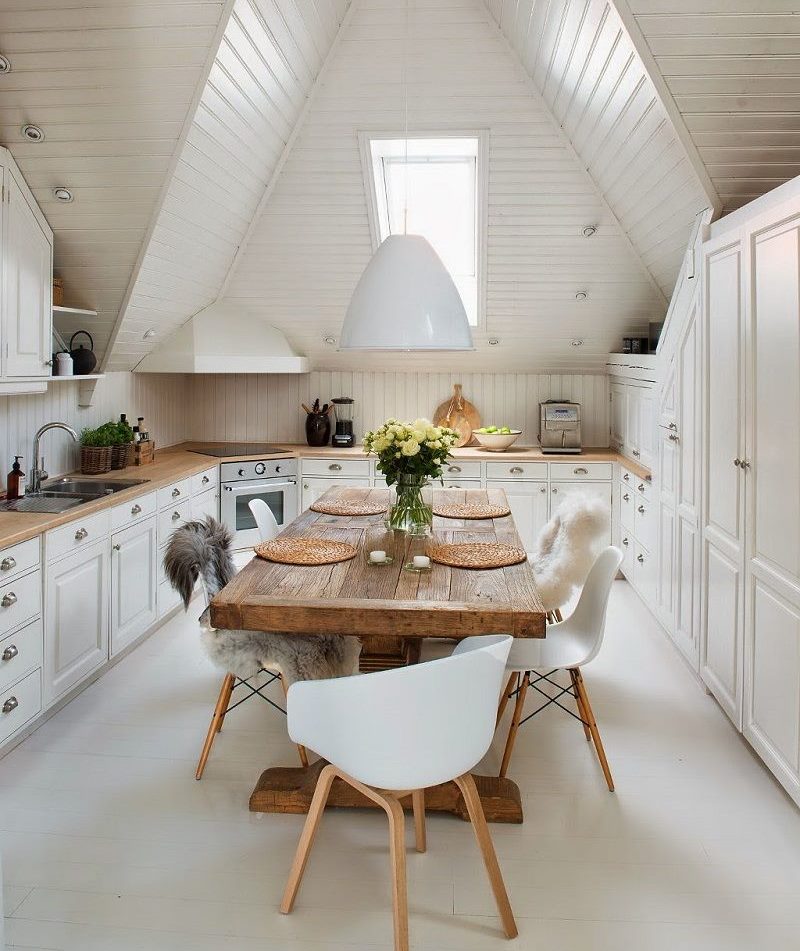 Wooden table in the kitchen of a private house