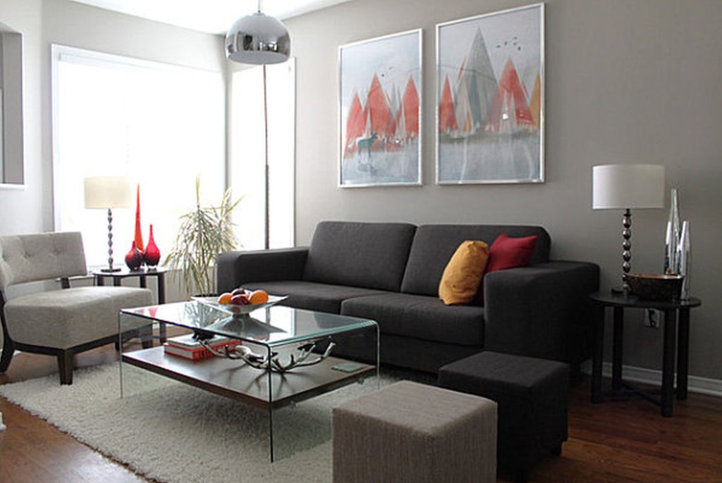 Dark gray sofa in the living room