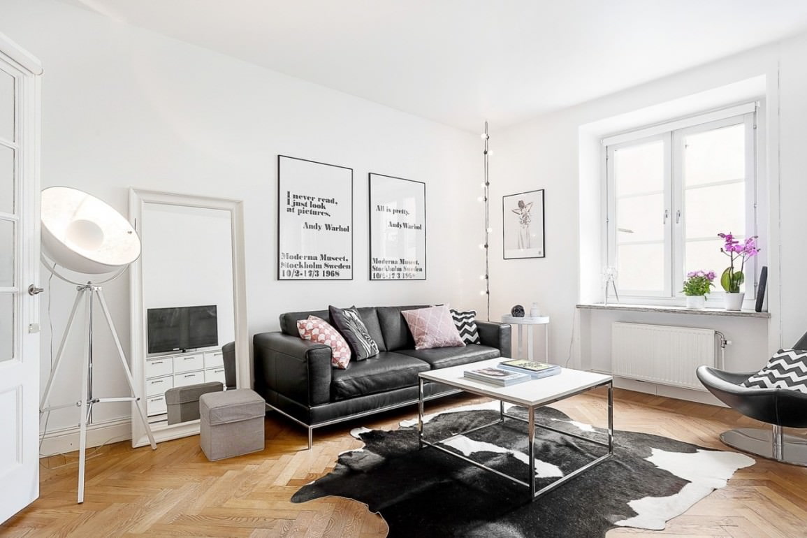 Floodlight in the interior of the Scandinavian living room