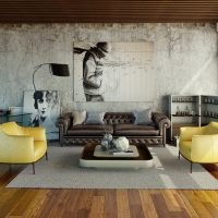 Yellow armchairs on a wooden floor