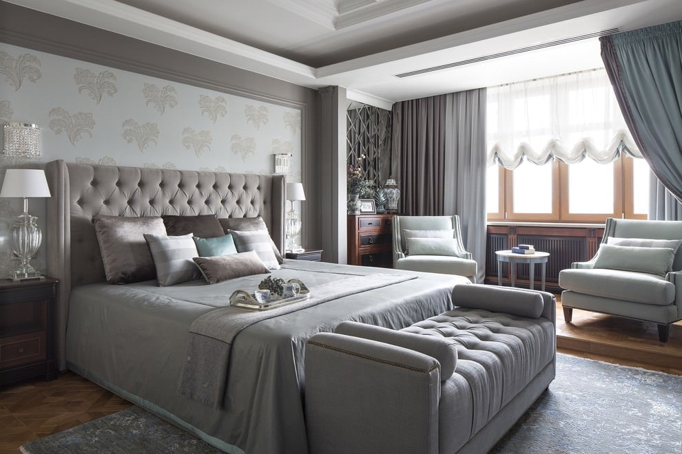 Interior of a modern bedroom in gray tones