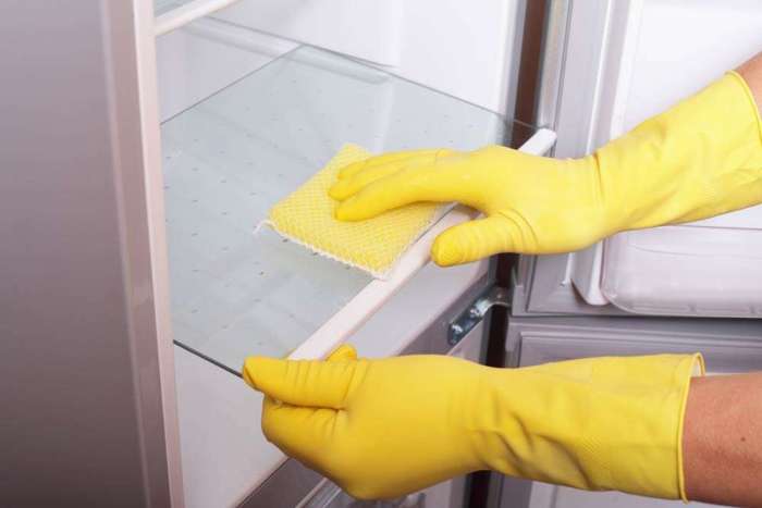 Washing the walls of the refrigerator.