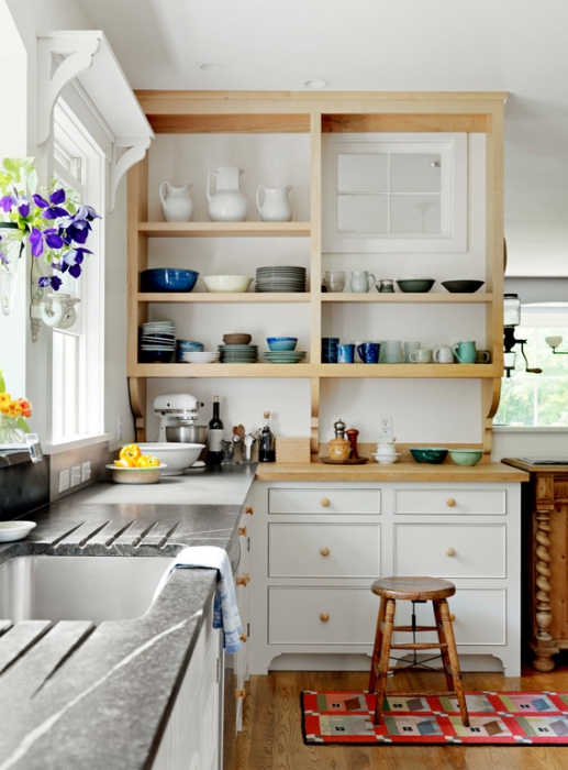 Types of open kitchen shelves.