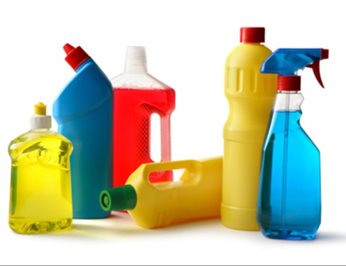 Household chemicals for cleaning the refrigerator.