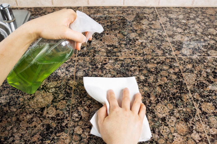 Soap solution for cleaning countertops.